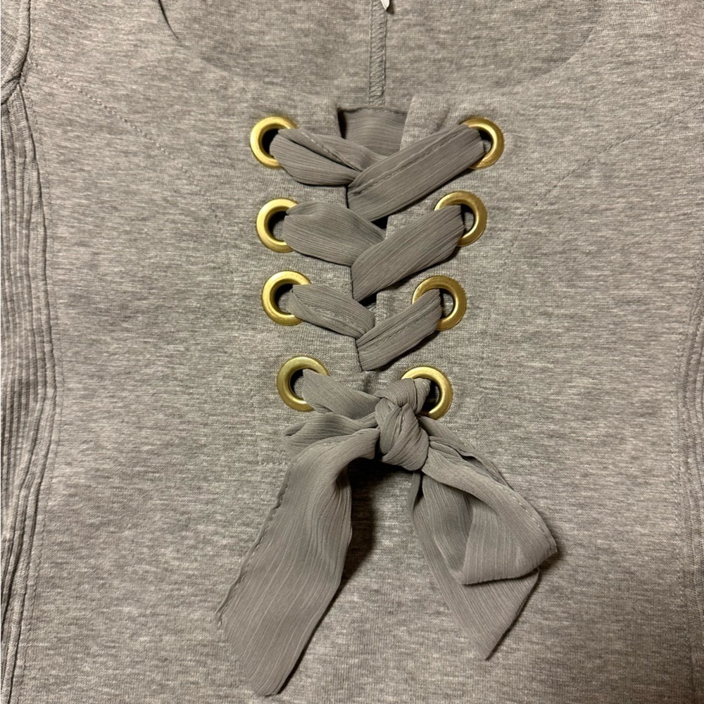 Free People Dove Gray Looking Back Lace Up Long Sleeve Top - Picture 9 of 16